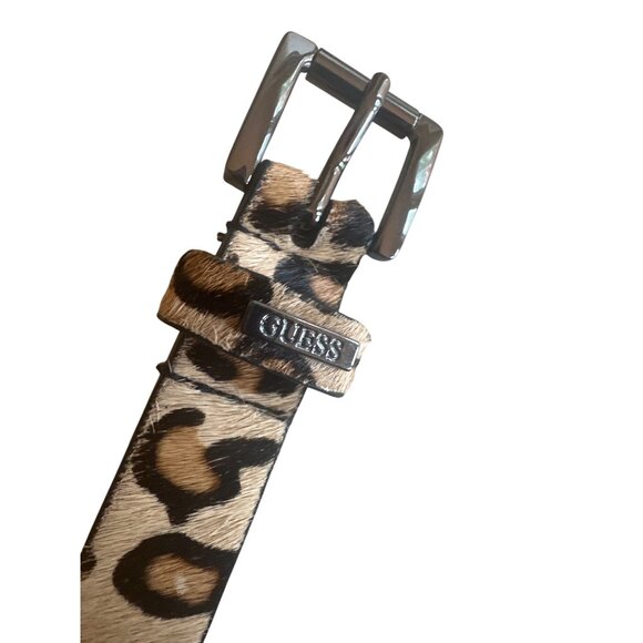 Gues Leopard Print Genuine Leather Belt Black Studded Accent Size S - Picture 3 of 6